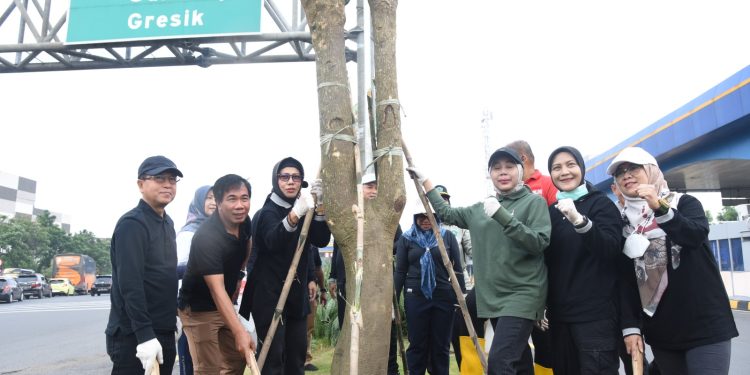 Gerakan Jihad Rawat Taman, Pemkab Sidoarjo Tanam Pohon Pule di Taman Gerbang Tol Sidoarjo