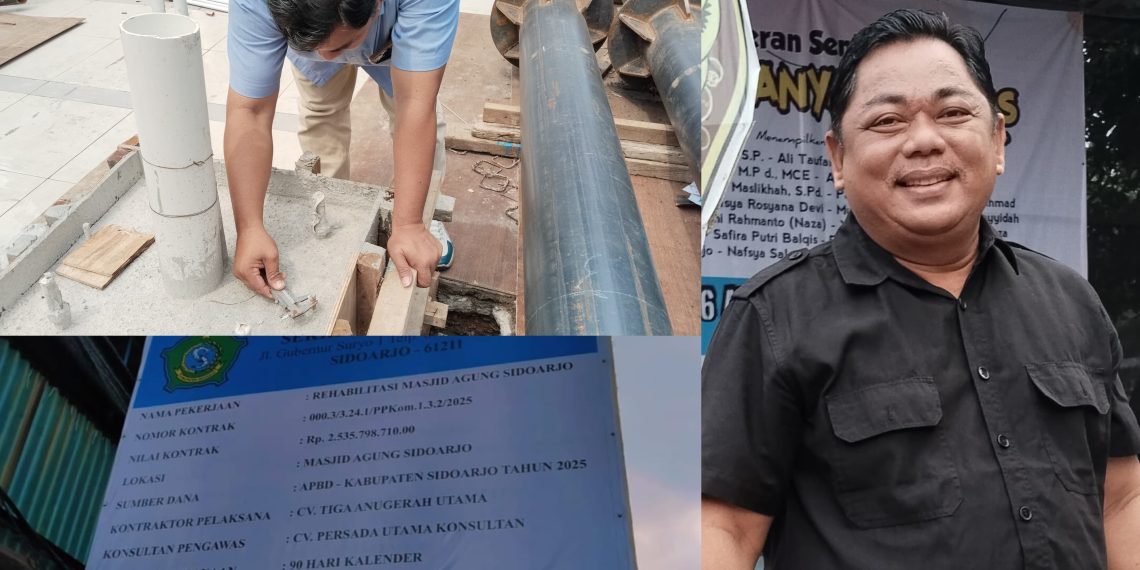 JCW Temukan Besi Proyek Rehab Masjid Agung Sidoarjo Diduga Tak Sesuai Spesifikasi